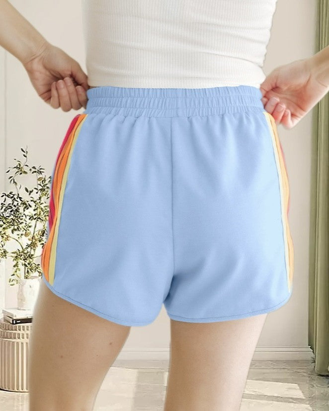 Rainbow Trim Dolphin Hem Running Shorts - Blue - 2