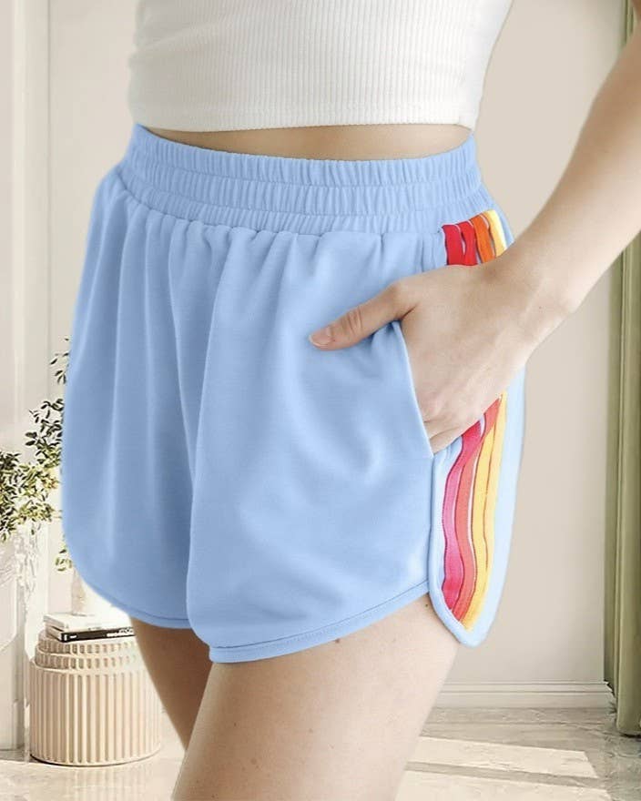 Rainbow Trim Dolphin Hem Running Shorts