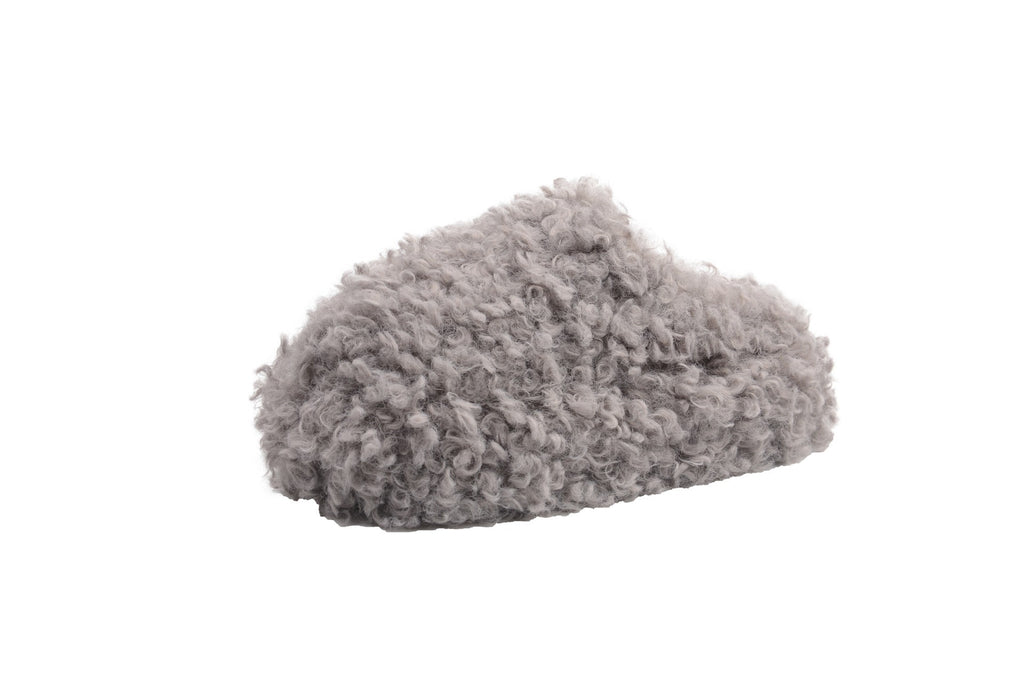 Curly Faux Fur Platform Slippers - Grey