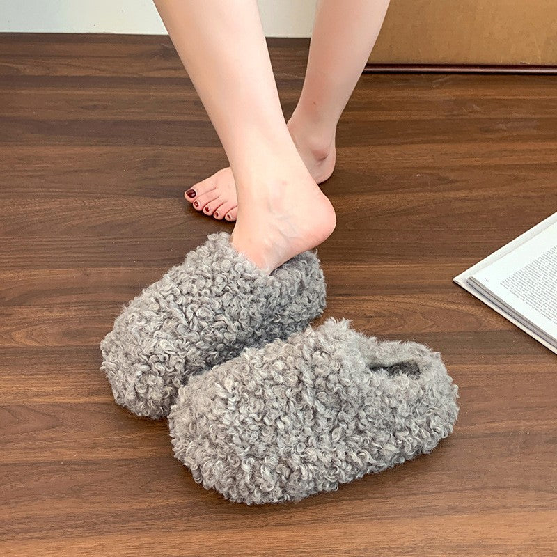 Curly Faux Fur Platform Slippers