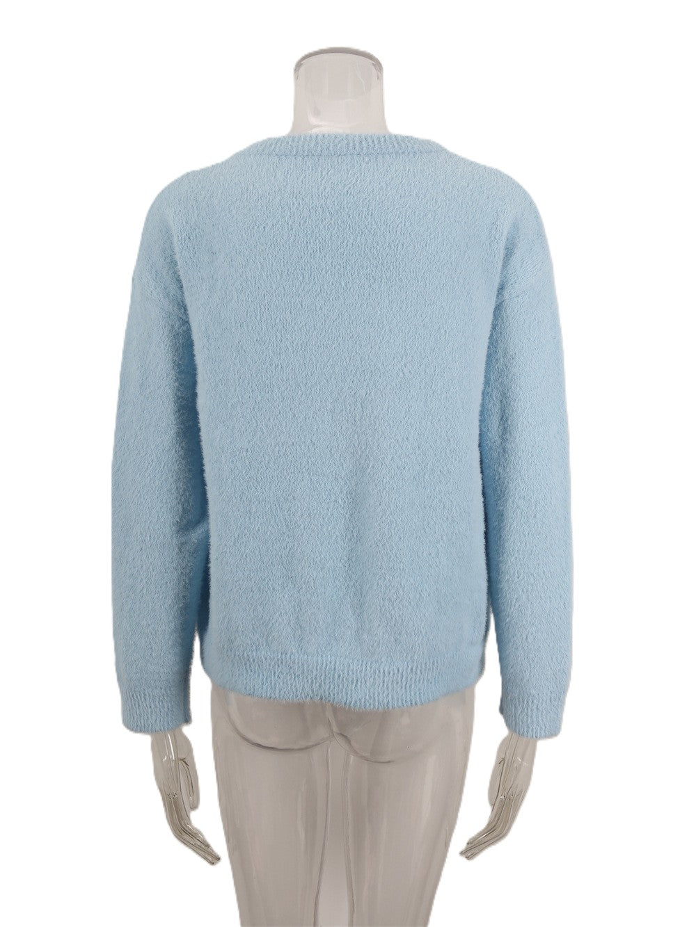 Buckle Accent Gathered Shoulder Knit Sweater - Blue - 2