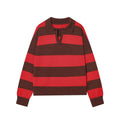 Rugby Stripe Collared Knit Pullover - Brown_R