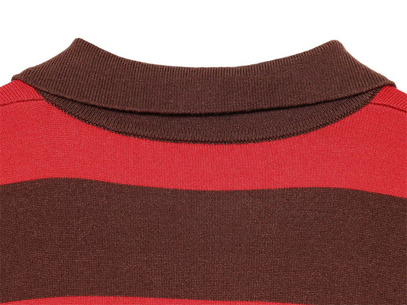 Rugby Stripe Collared Knit Pullover - Brown_R - 4