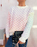 Gradient Fish Scale Knit Crewneck Sweater - Purple