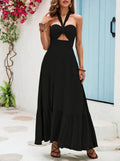 Halter Cutout Slit Maxi Dress - Black