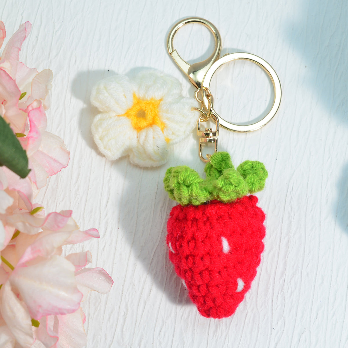 Hand Crocheted Fruit Keychain Bag Charm - Strawberry