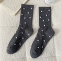 Polka Dot Ribbed Knit Mid-Calf Crew Socks - DarkGrey