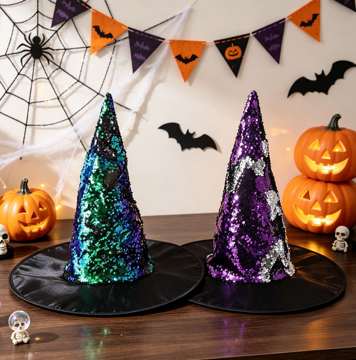 Reversible Mermaid Sequin Witch Hat - Green