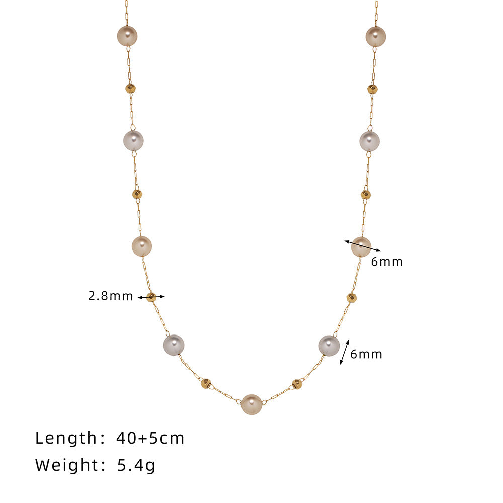 Pearl Station Layering Necklace - Gold