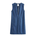 Keyhole Tie Back Paneled Denim Mini Dress - Blue