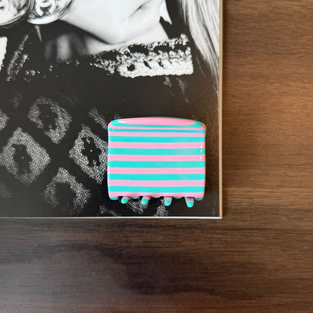 Boxy Striped Hair Jaw Clip for Half Updos - Blue