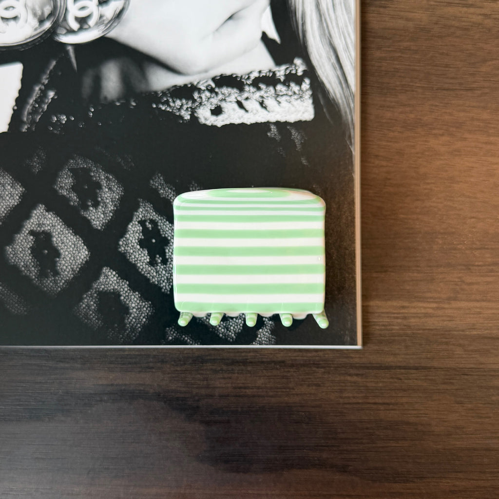 Boxy Striped Hair Jaw Clip for Half Updos - Green