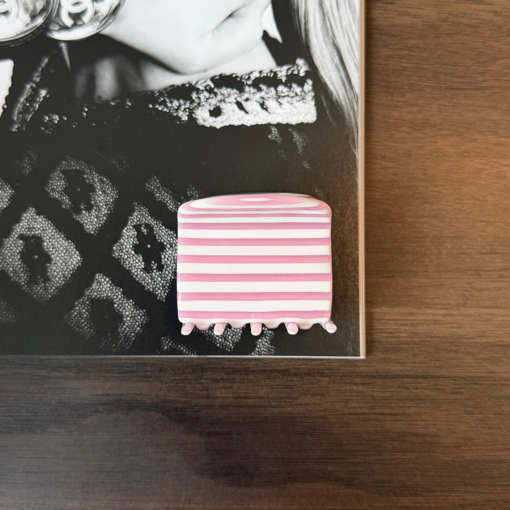 Boxy Striped Hair Jaw Clip for Half Updos - Pink