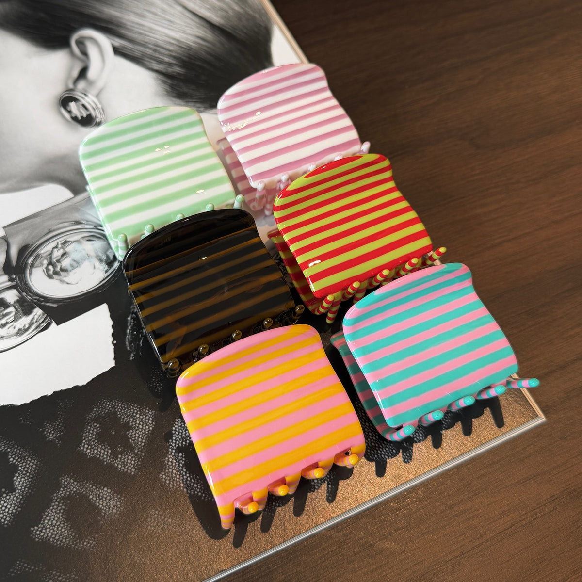 Boxy Striped Hair Jaw Clip for Half Updos - view 2