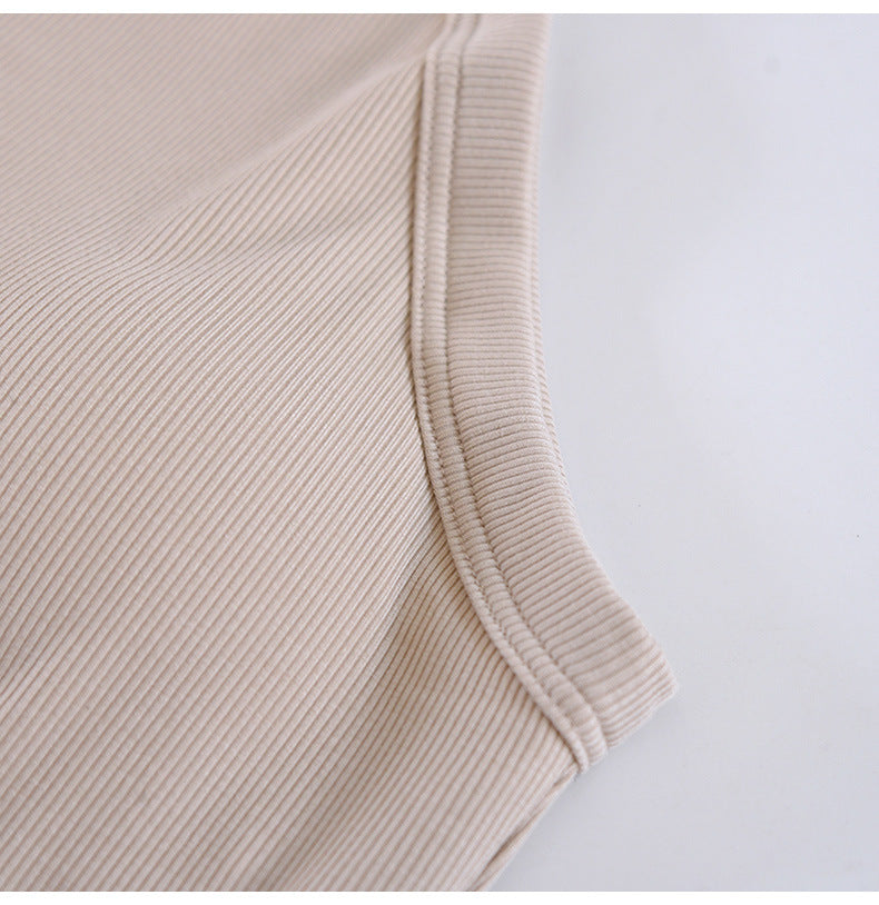 Sleeveless Halter Knit Cami Tank Top - Beige - 4