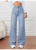 High Rise Loose Straight Leg Jeans - blue