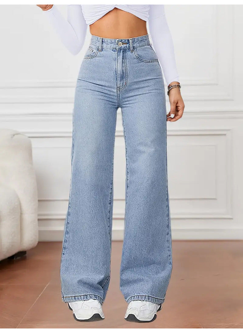 High Rise Loose Straight Leg Jeans - blue