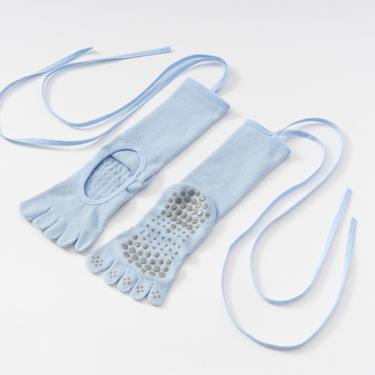 Five Toe Yoga Socks With Ballet Ankle Ties - Blue