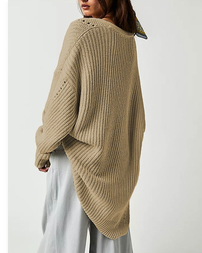 Slouchy Open Front Duster Knit Cardigan - Khaki - 1