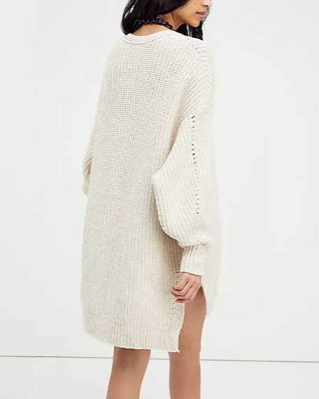 Slouchy Open Front Duster Knit Cardigan - White - 1