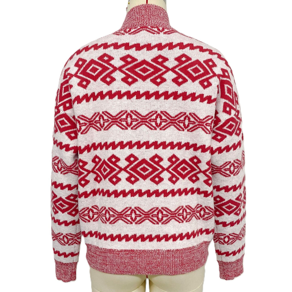 Nordic Fair Isle Mock Neck Holiday Knit Sweater - Red - 1