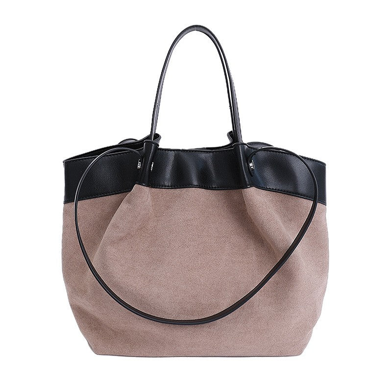 Slouchy Faux Suede Tote Bag with Leather-Look Trim