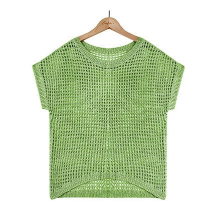Mesh Knit Dolman Sleeve Beach Cover Up Top - Green - 1