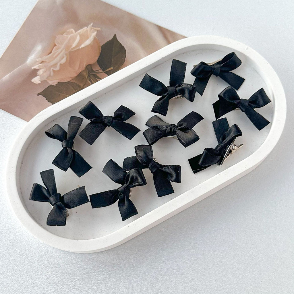 Y2K Mini Ribbon Bow Hair Clip Set - Black