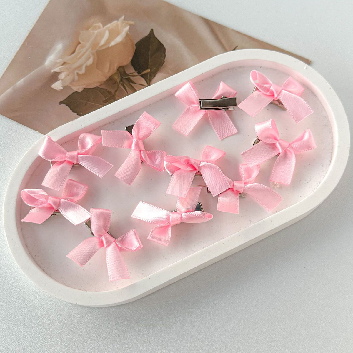 Y2K Mini Ribbon Bow Hair Clip Set - Pink