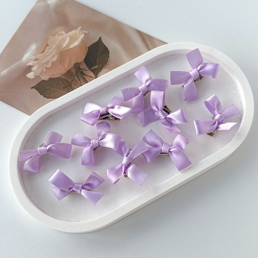 Y2K Mini Ribbon Bow Hair Clip Set - Purple
