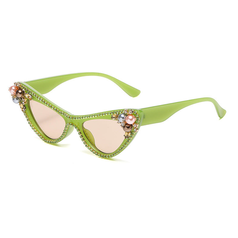 Flower Pearl Cat Eye Sunglasses - Green