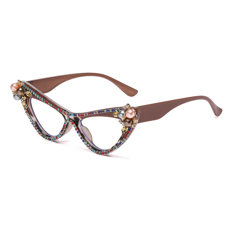 Flower Pearl Cat Eye Sunglasses - Khaki