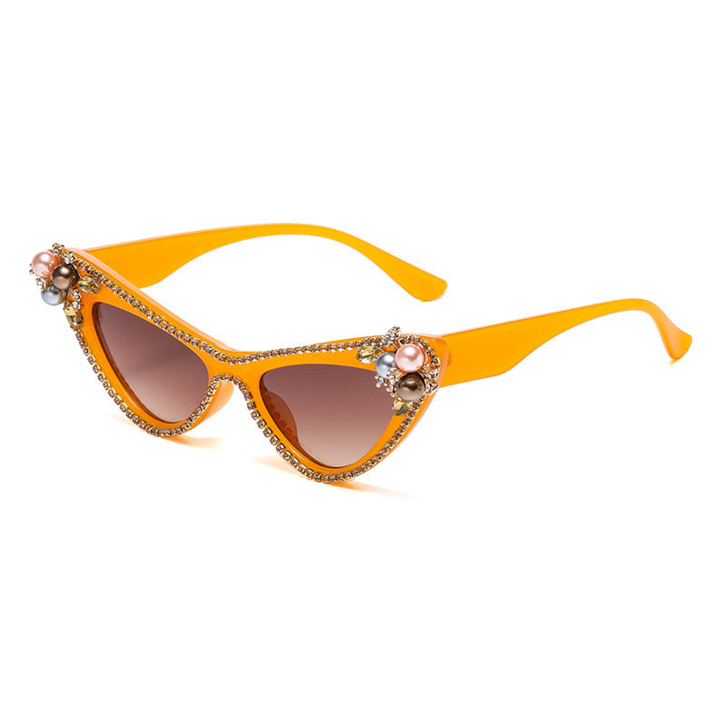Flower Pearl Cat Eye Sunglasses - Orange