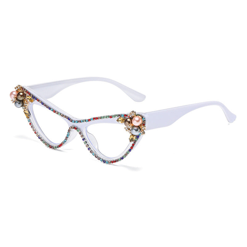 Flower Pearl Cat Eye Sunglasses - White-2
