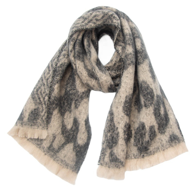 Brushed Leopard Print Winter Blanket Scarf - NO-6