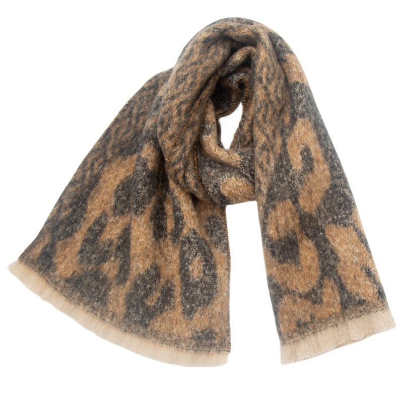 Brushed Leopard Print Winter Blanket Scarf - NO-7