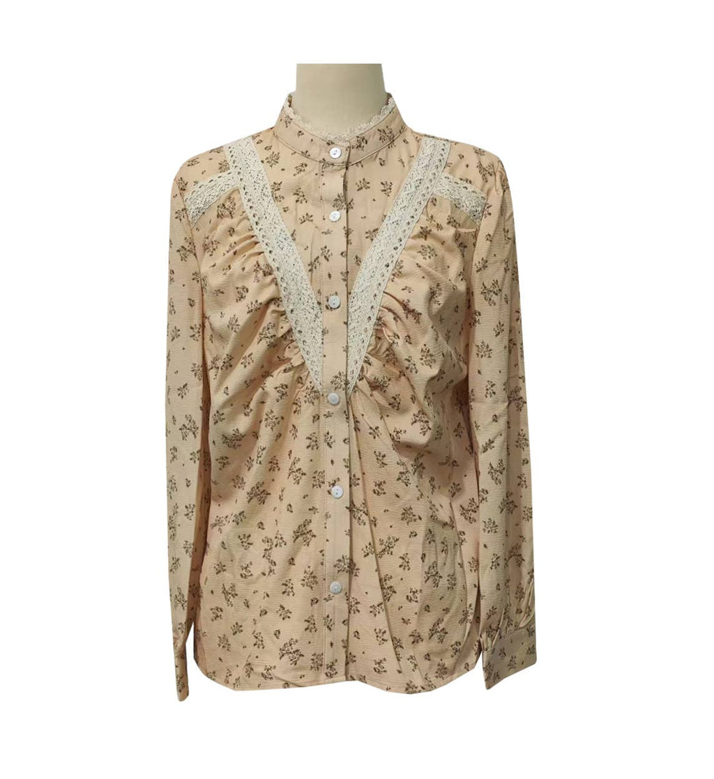 Ditsy Floral Crochet Trim Button Down Shirt