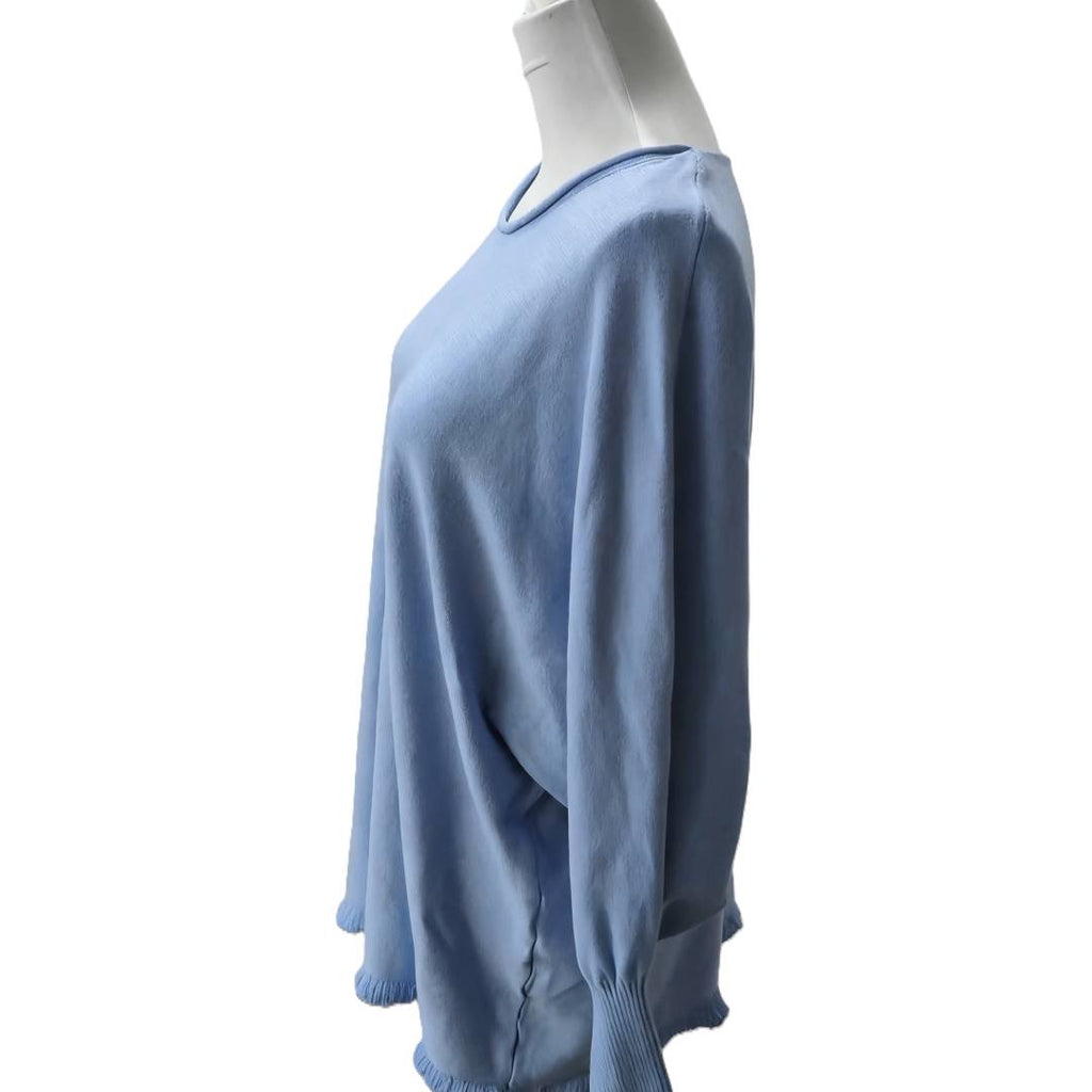 Oversized Knit Top With Scalloped Hem - Blue - 1
