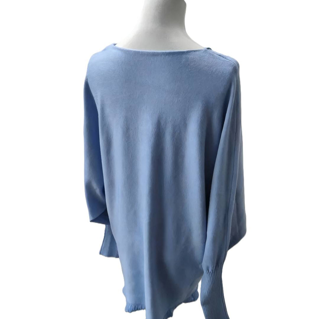 Oversized Knit Top With Scalloped Hem - Blue - 2