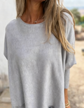 Oversized Knit Top With Scalloped Hem - Grey
