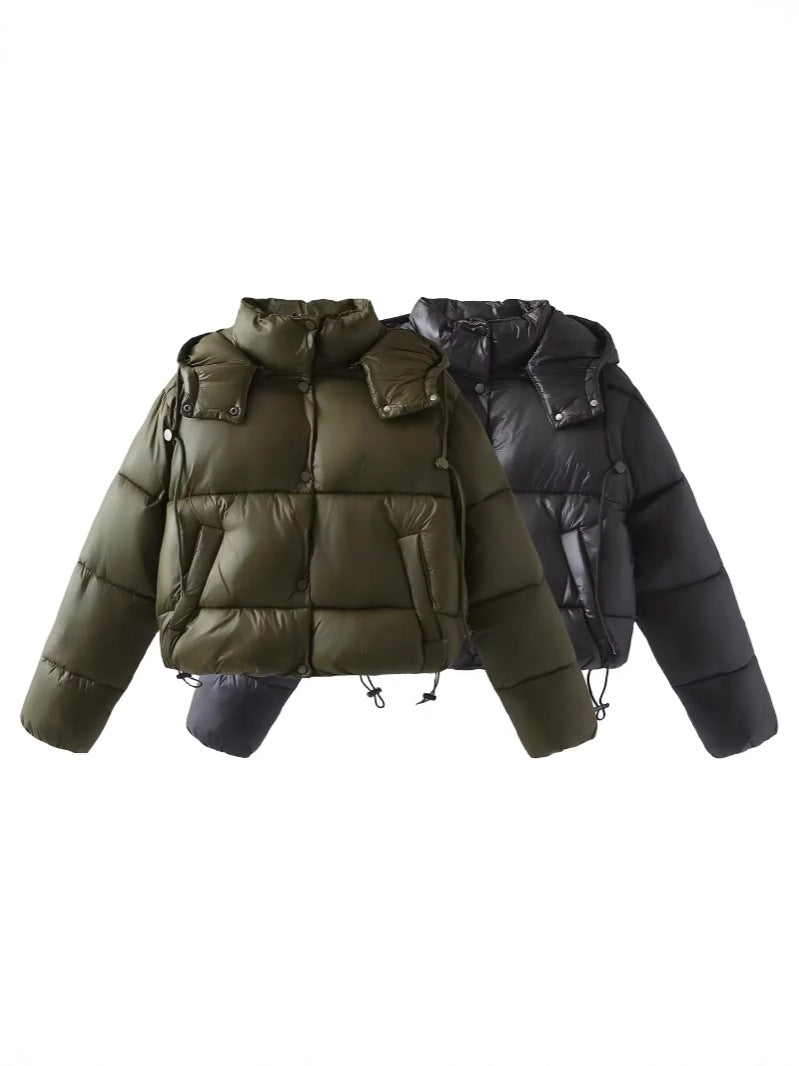 Drawcord Hem Hooded Cropped Puffer Jacket - view 1
