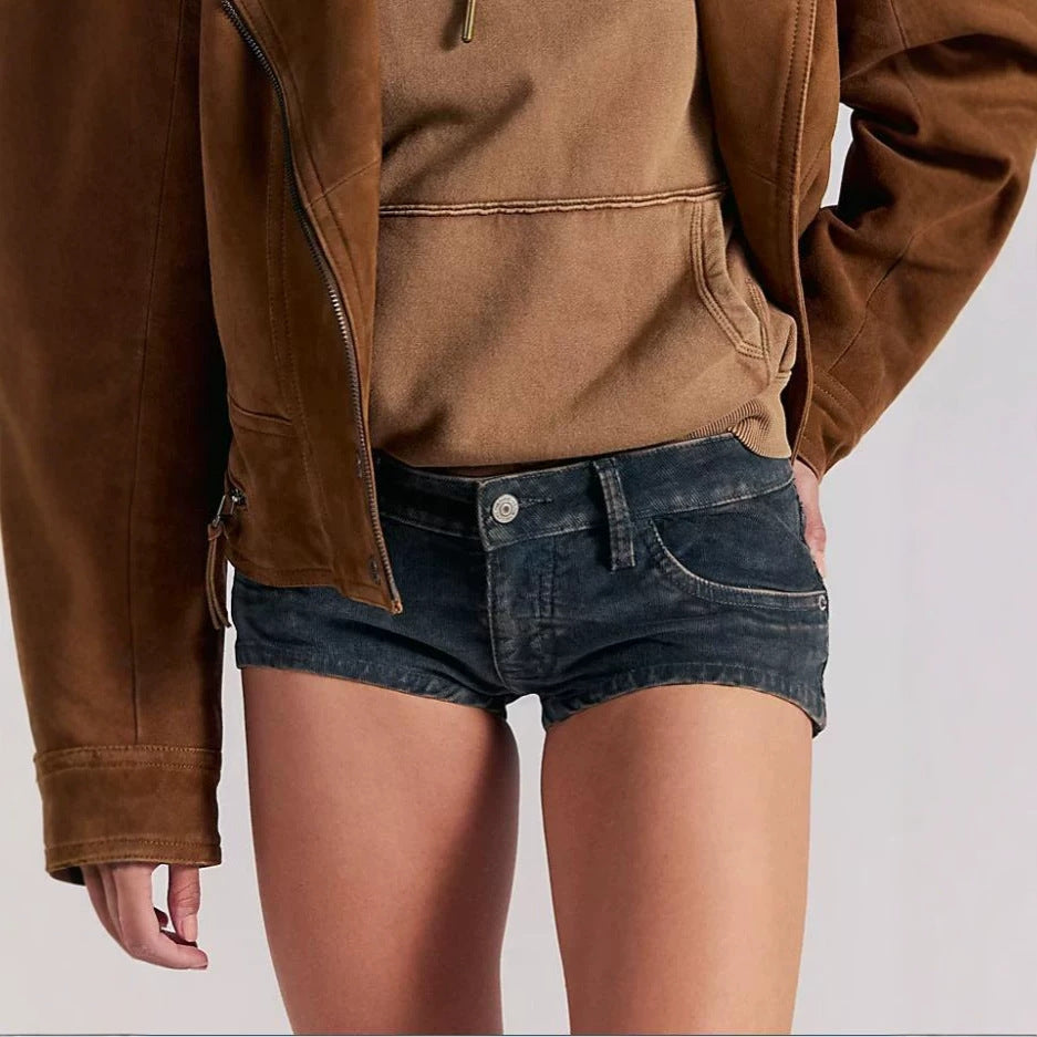 Ultra Low Rise Micro Mini Denim Shorts - Blue