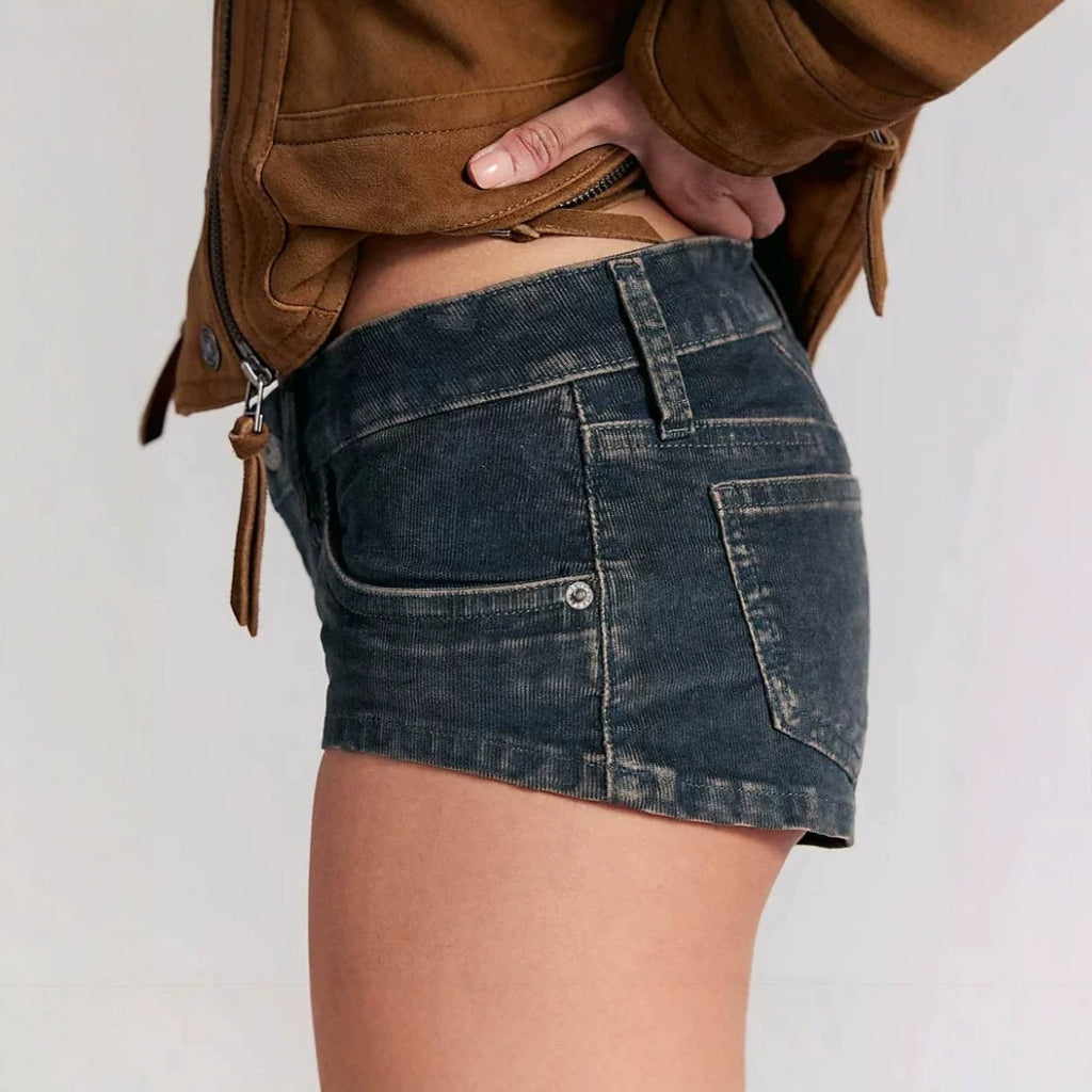 Ultra Low Rise Micro Mini Denim Shorts - Blue - 1