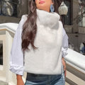 Plush Faux Fur Funnel Neck Cropped Vest - White