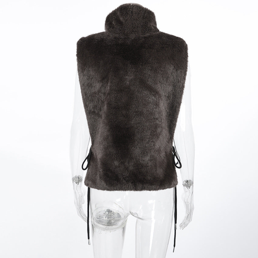 Plush Faux Fur Funnel Neck Cropped Vest