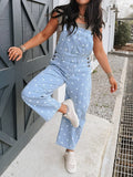 Polka Dot Denim Overall Jumpsuit - Blue