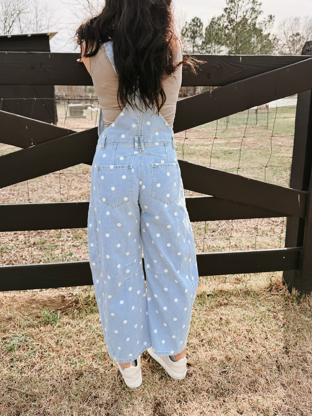 Polka Dot Denim Overall Jumpsuit - Blue - 3