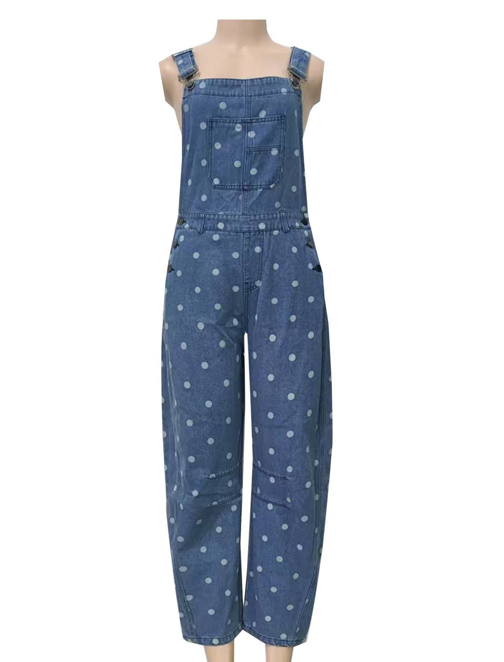 Polka Dot Denim Overall Jumpsuit