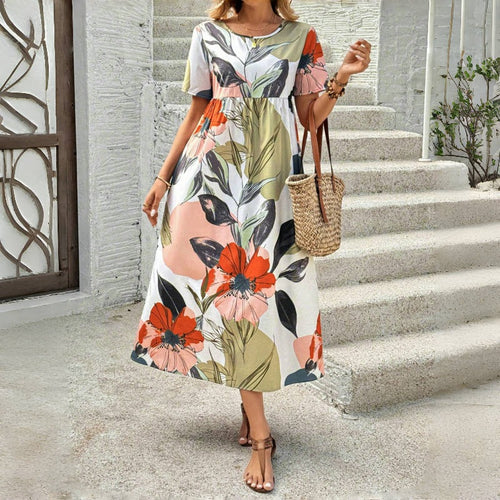 Abstract Floral Flutter Sleeve Maxi Dress - Green