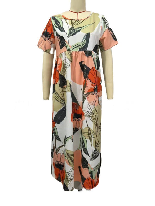 Abstract Floral Flutter Sleeve Maxi Dress - Green - 1